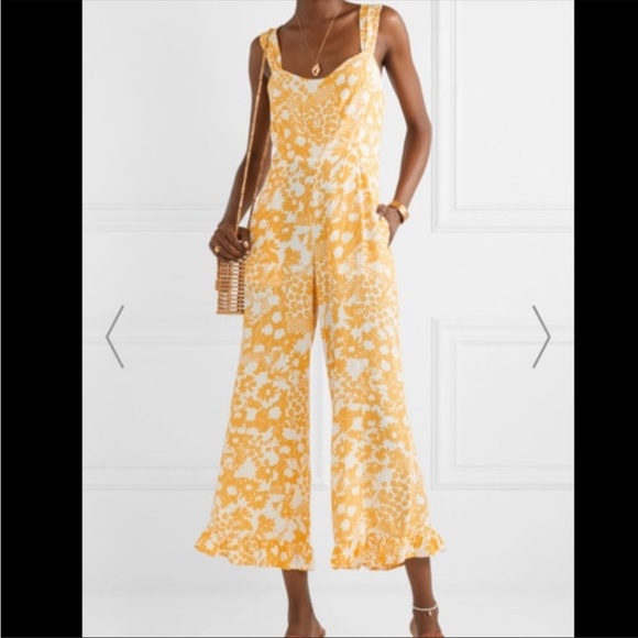 Faithfull The Brand KASBAH FLORAL-PRINT CREPE JUMPSUIT IN YELLOW Size S - Picture 7 of 12
